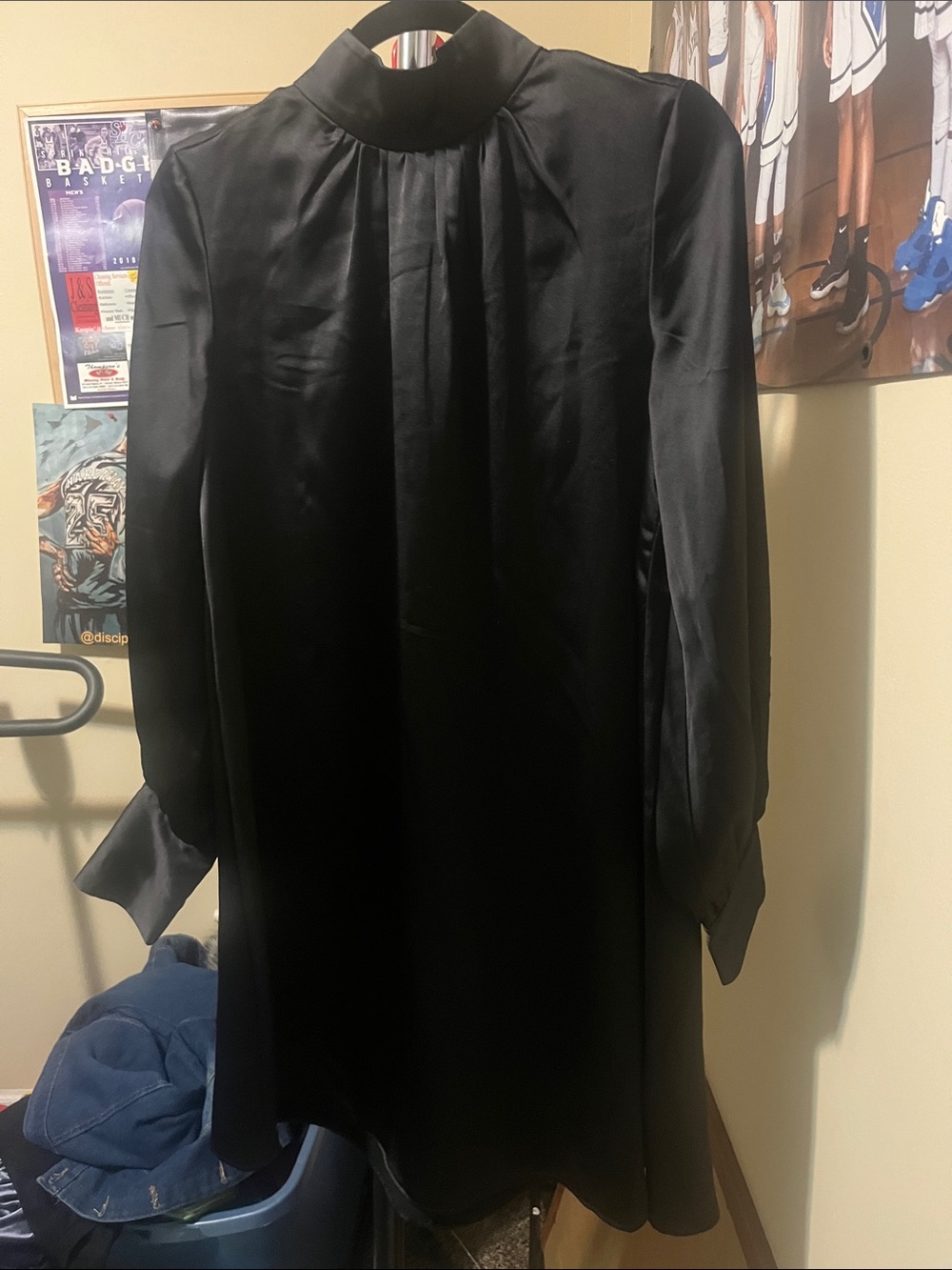 H&M Black Satin High-Neck Midi Dress